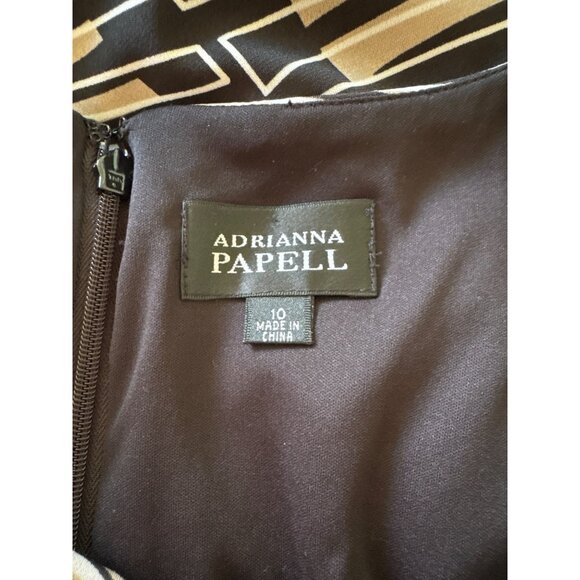 Adrianna Papell Black Beige Abstract Print Sheath Dress, Pleated Details Size 10 - Picture 8 of 10